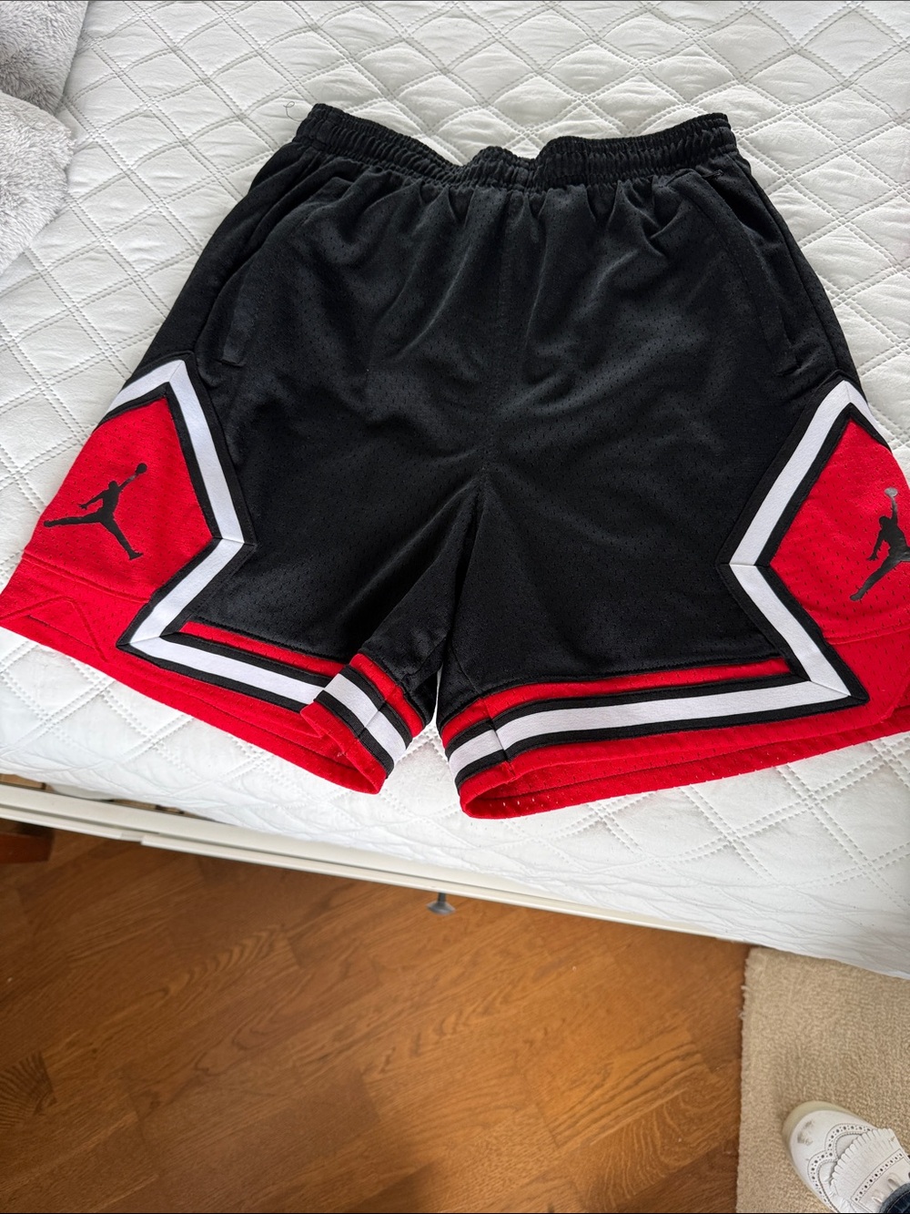 AirJordan Black Red Basketball Shorts with White Trim